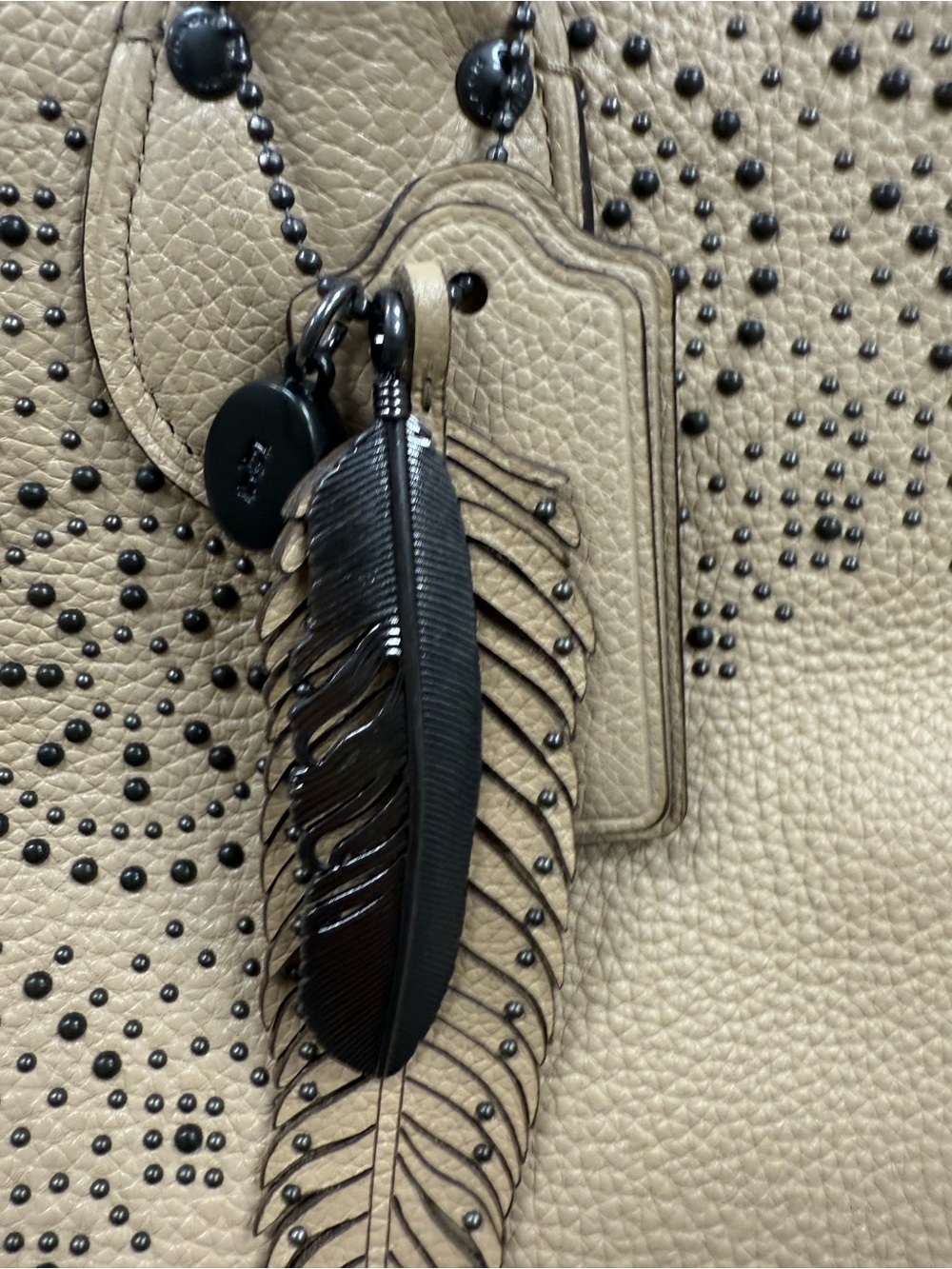 Coach Tatum Whiplash Neutral Beige Studded Leather tote - Picture 5 of 16